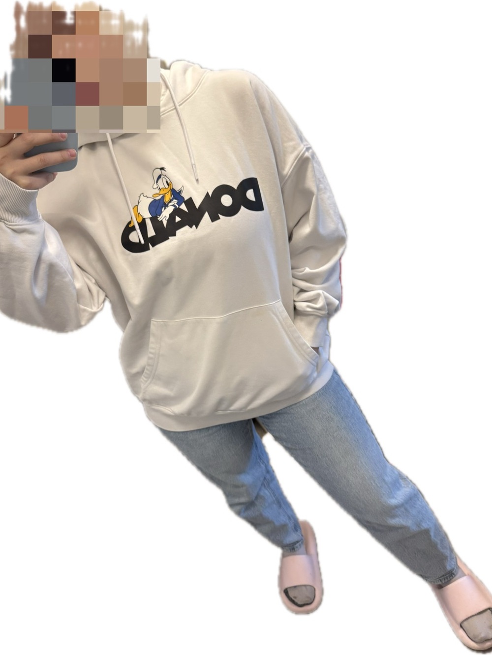Disney Donald Duck Graphic Hoodie White Oversized XL